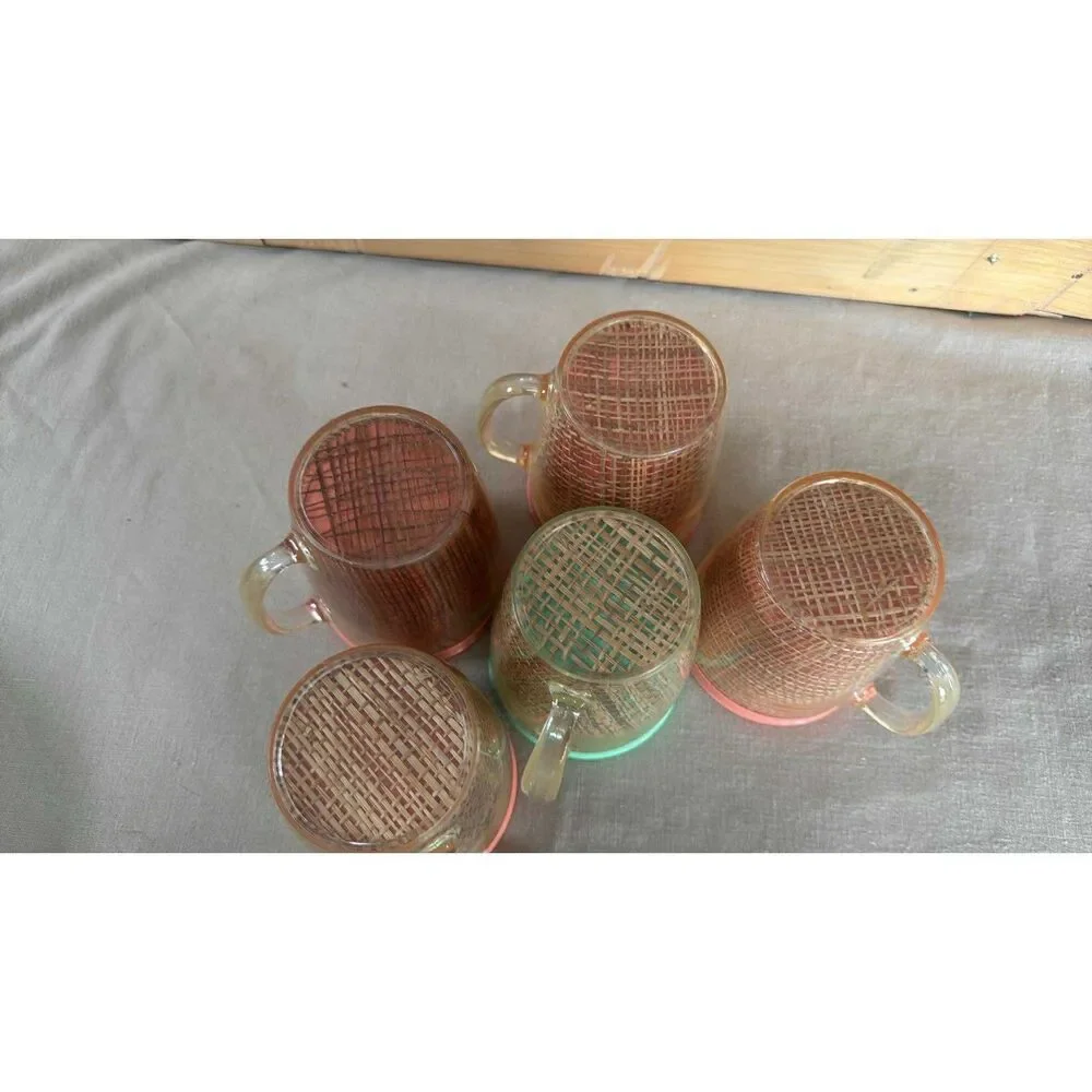 Raffia ware Melamine  Cups / Mugs set of 5 Thermo Temp insulted  Burlap Straw